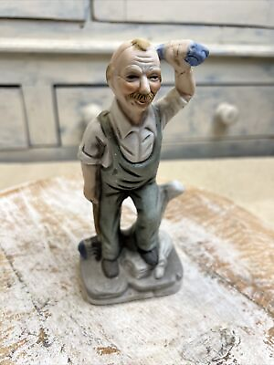 #ad #ad Porcelain Tired Old Working Man With Ax Chopping Wood Sweating $8.00