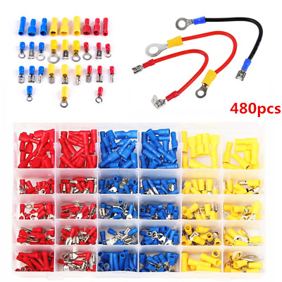 #ad Car Electrical Wire 480Pc Assorted Crimp Terminal Insulated Connector Spade Kit $29.35