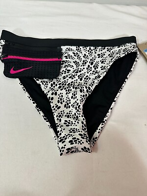 Nike Women#x27;s Party Dots High Waist Bikini Bottoms $50 Size Large New White Pink $13.49