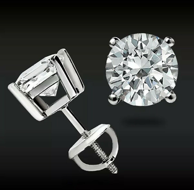 #ad 4.00 Ct Round Cut VVS1 D Lab Created Stud Earrings 14k White Gold Screw Back 8mm $69.95