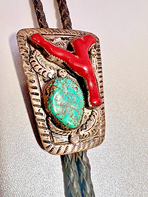 #ad Vintage Navajo Turquoise Coral Morenci Sterling Native American Turquoise $380.00