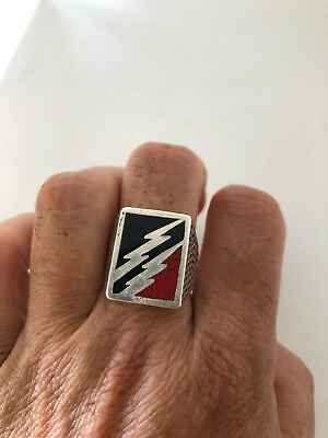 #ad Vintage Southwestern Coral Mens Ring Inlay Silver White Bronze Size 7.5 $55.00