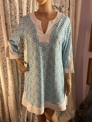 #ad Jude Connally Blue white resort wear Knit dress medium $29.99