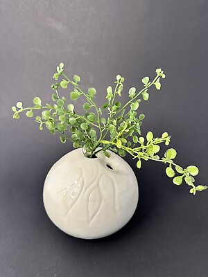 Ikebana Vase studio pottery signed organic round shape neutral cream color $15.00