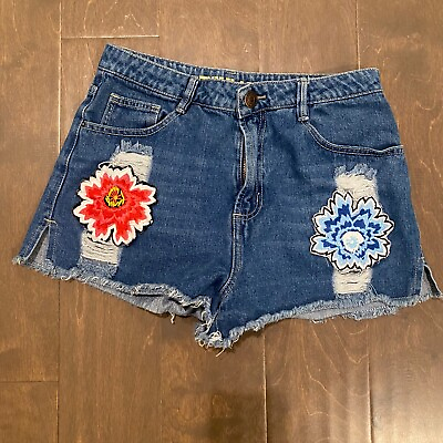 #ad Denim Lab Cut Off Jean Shorts Womens Size M 28” Embroidered Flowers $14.99