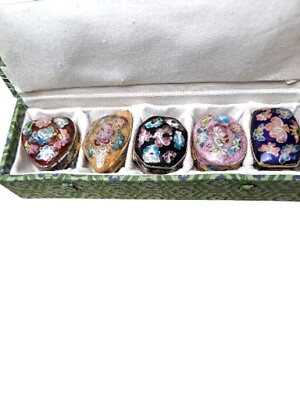 Vintage Chinese Cloisonne Pill Boxes Set Of 5 In Original Box $98.99