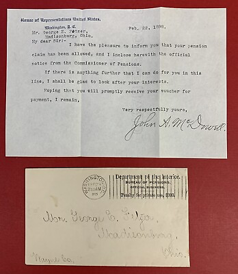 #ad Congressman John A. McDowell of Ohio 1898 Signed Letter $40.00