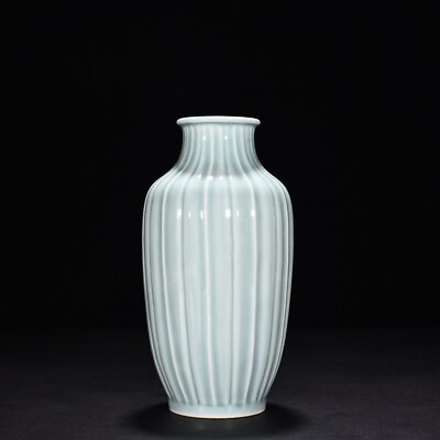 #ad 8.2quot; china antique qing dynasty qianlong mark porcelain cyan melon shaped vase $331.99