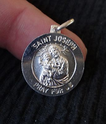 #ad Sterling Silver Small round shiny 15 mm Baby St Joseph Medal Charm $22.49