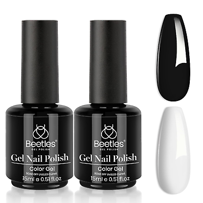 #ad Beetles Gel Nail Polish Kit 2 Pcs 15Ml Black and White Gel Polish Black Gel Nai $16.29