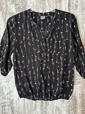 #ad SOHO New York Women#x27;s Size S Black Floral Pattern Pullover Chiffon Blouse $13.95
