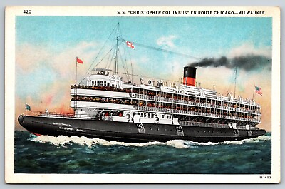S.S. Christopher Columbus Ship En Route Chicago Milwaukee Postcard UNPOSTED #3 $3.99