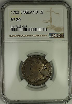 #ad 1702 England Anne Silver 1S Shilling Coin NGC VF 20 $651.75