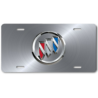 #ad Buick Inspired Art Emblem Aluminum License Plate Tag Silver Steel Look $16.65