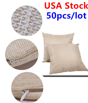 #ad 50PCS 40x40cm Linen Sublimation Square Blank Throw Pillow Case Cushion Cover $85.55