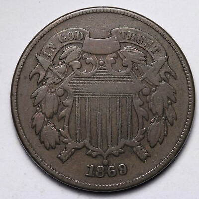 1869 Two Cent Piece VF E140 KCM $50.99