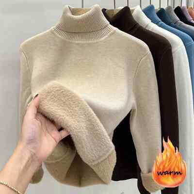 Women#x27;s Thicken Turtleneck Sweater Lined Warm Knitted Shirt Slim Tops Winter $29.91