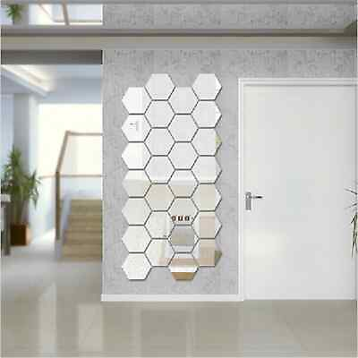 #ad Hexagon Mirror Wall Stickers 12pcs set 3D DIY Self adhesive Home Decor $13.65