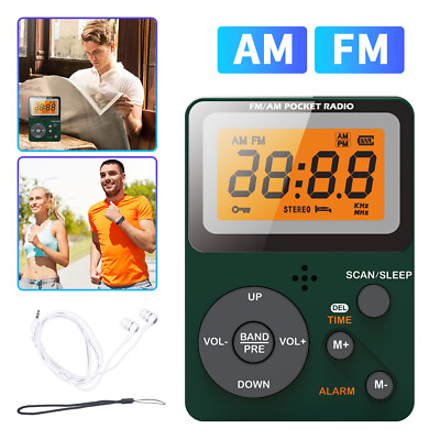 Portable Pocket Digital LCD AM FM Radio Stereo USB Rechargeable w Earphones $15.88