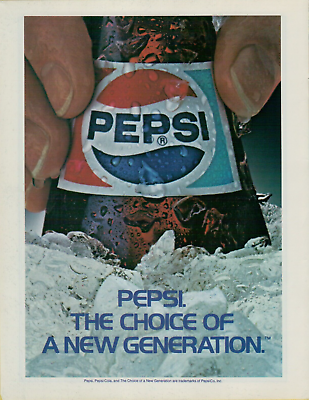 #ad 1985 Pepsi Cola The Choice of a New Generation Bottle Ice Photo VINTAGE PRINT AD $11.99