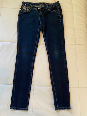 #ad Sweet Look Embellished Juniors Straight Leg Dark Wash Jeans Size 11 VGUC $9.90