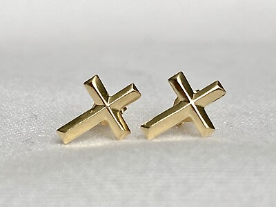 #ad 14K solid real gold earrings: Cross earrings • screw back $55.00