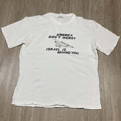 #ad Vintage Israel Shirt 2XL 90s 00s Don#x27;t Worry America US Behind You Jet Fuel Tee $55.23