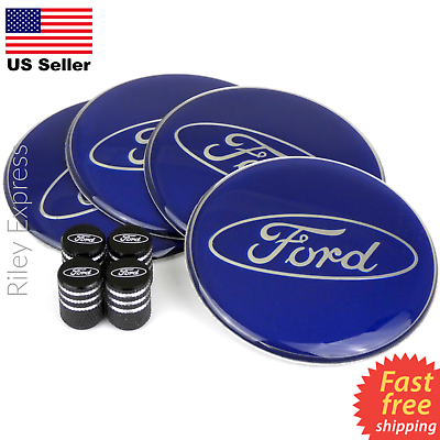 #ad Blue FORD Wheel Center Cap Sticker Decals 2.55quot; amp; Black FORD Tire Valve Caps $11.95
