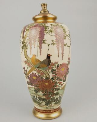 #ad Superb Antique Meiji Japanese Satsuma Vase Pheasant Birds Wisteria Flowers $285.00