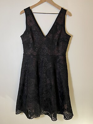 #ad Erin Fetherston Lace Sleeveless Flared Dress Size 10 Black amp; Pink New $125.00
