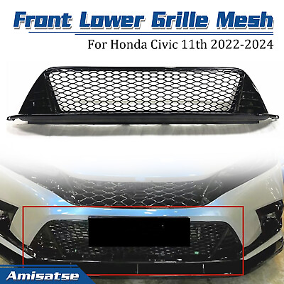 #ad Gloss Black Front Bumper Lower Grille Mesh For Honda Civic 11th 2022 2024 2023 $112.02