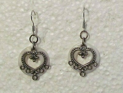 #ad Filigree Heart on White Ring Background 1quot; Silver Plated Wire Earrings $6.69