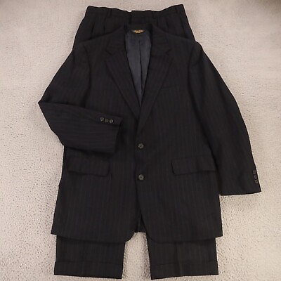VINTAGE Brooks Brothers Suit Blue Striped Wool Jacket Pants Makers USA 42L 34x32 #ad $69.97