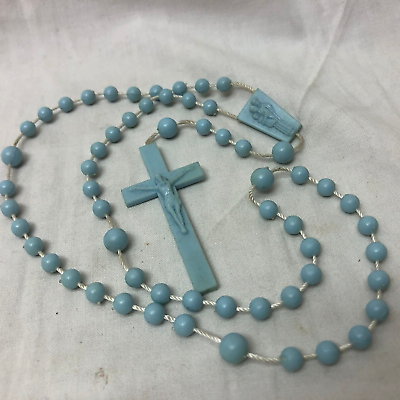 #ad Religious Rosary Light Blue Plastic Cross and Beads $11.50