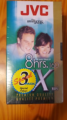 #ad New Sealed Blank VHS Tapes for VCR JVC 3 Pack T 160 8 Hour Premium Quality SX $17.99