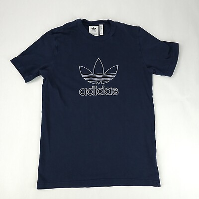 Adidas T Shirt Mens Medium Navy Blue Embroidered Trefoil Leaf Logo Heavyweight #ad $11.24