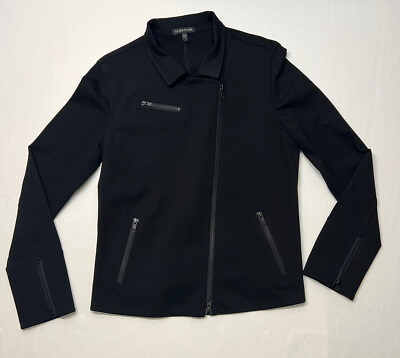 #ad Eileen Fisher Zip Front Moto Jacket Black Medium Full Zip Long Sleeve $59.95