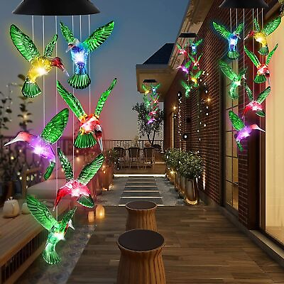 Solar Wind Chimes Light LED Hummingbird Color Changing Hanging Lamp Garden Decor $13.29