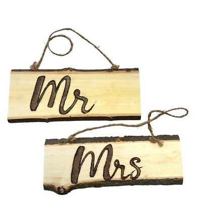 #ad Me amp; Mrs wedding decor farmhouse rustic thin wood burned hanging signs 7 in $19.00