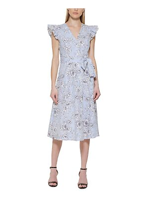 #ad TOMMY HILFIGER Womens White Button Down Unlined Tie Flutter Sleeve Midi Dress 16 $28.99