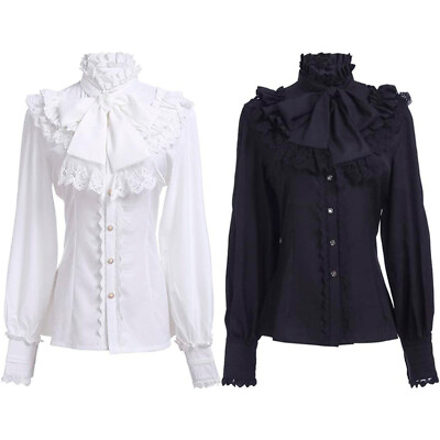 #ad Victorian Blouse Womens Gothic Lolita Shirt Vintage Long Sleeve Lotus Ruffle Top $28.49