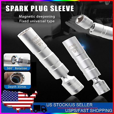 #ad 14MM 16MM Thin Wall Magnetic Swivel Spark Plug Socket 12 Point Removal Tools $11.99
