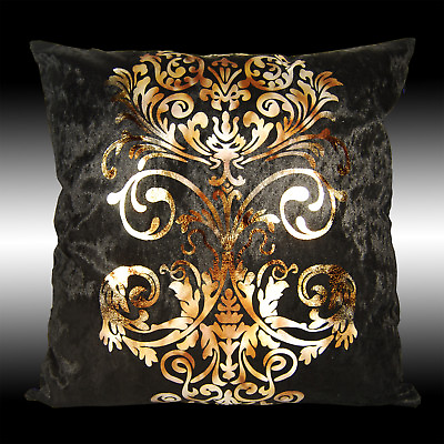 #ad LUXURY SHINY BLACK GOLD DAMASK VELVET DECO THROW PILLOW CASE CUSHION COVER 17quot; GBP 6.29