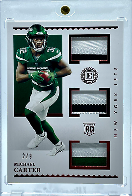 #ad 2021 Panini Michael Carter Rookie Patch Encased Triple Patch ##x27;d 3 9 NY JETS $29.00