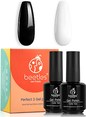 #ad Beetles Gel Nail Polish Kit 2 Pcs 15Ml Black White Colors Gel Polish Set Soak o $14.95