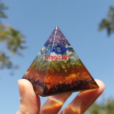 #ad 7 Chakra Orgone Pyramid Healing Crystal Handmade Gravel Orgonite Energy Pyramid $12.96