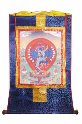 Tibetan Print Fabric Trim Deity Buddha Art Wall Scroll Thangka vs530 $191.75