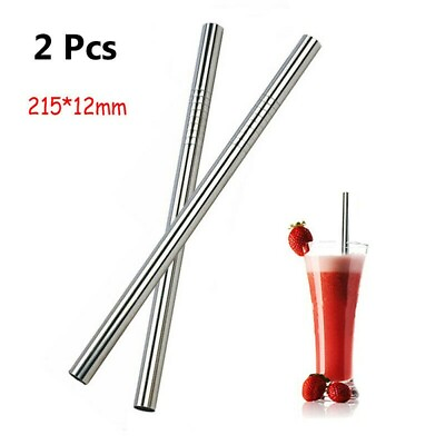 #ad 2X Reusable Drinking Straw Stainless Steel Wide Straws Smoothies Milky Tea Gold $15.26