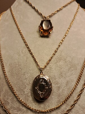 #ad Something Special 4 Layer Gold Tone Chain Pendant#x27;s Locket Gemstone ?? 30quot;... $25.00