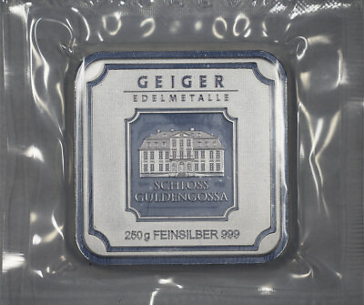#ad Geiger Edelmetalle Schloss Guldengossa 250g .999 Fine Silver Square Bar Sealed $315.00